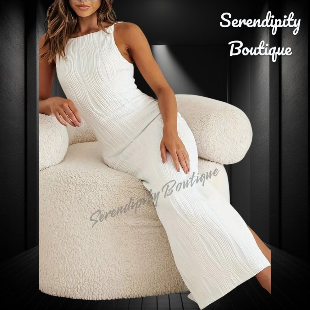 Luxurious Curve Hugging Super Stretchy Strappy Halter Tea Length Bodycon Dress - Picture 2 of 8